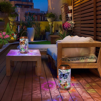 2Pack Solar Lanterns Outdoor Waterproof Colorful Butterfly Garden Gifts for Women, Multicolor Solar