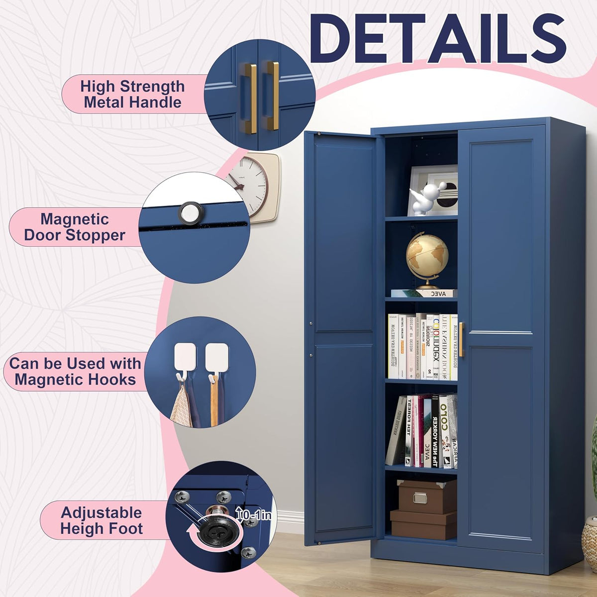 71" Storage Cabinet, Metal Pantry Cabinet, Kitchen Pantry Storage Cabinets with Doors and 4