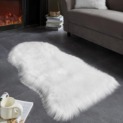 AMTOVO Faux Fur Rug, White Area Rug, Fluffy Sheepskin Rug, Fuzzy Ultra Soft 2 x 4 ft Shag Rugs for
