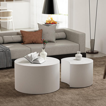 Round Nesting Coffee Table Set of 2 Handcraft Circle Fluted Nesting Coffee Tables Circular Side