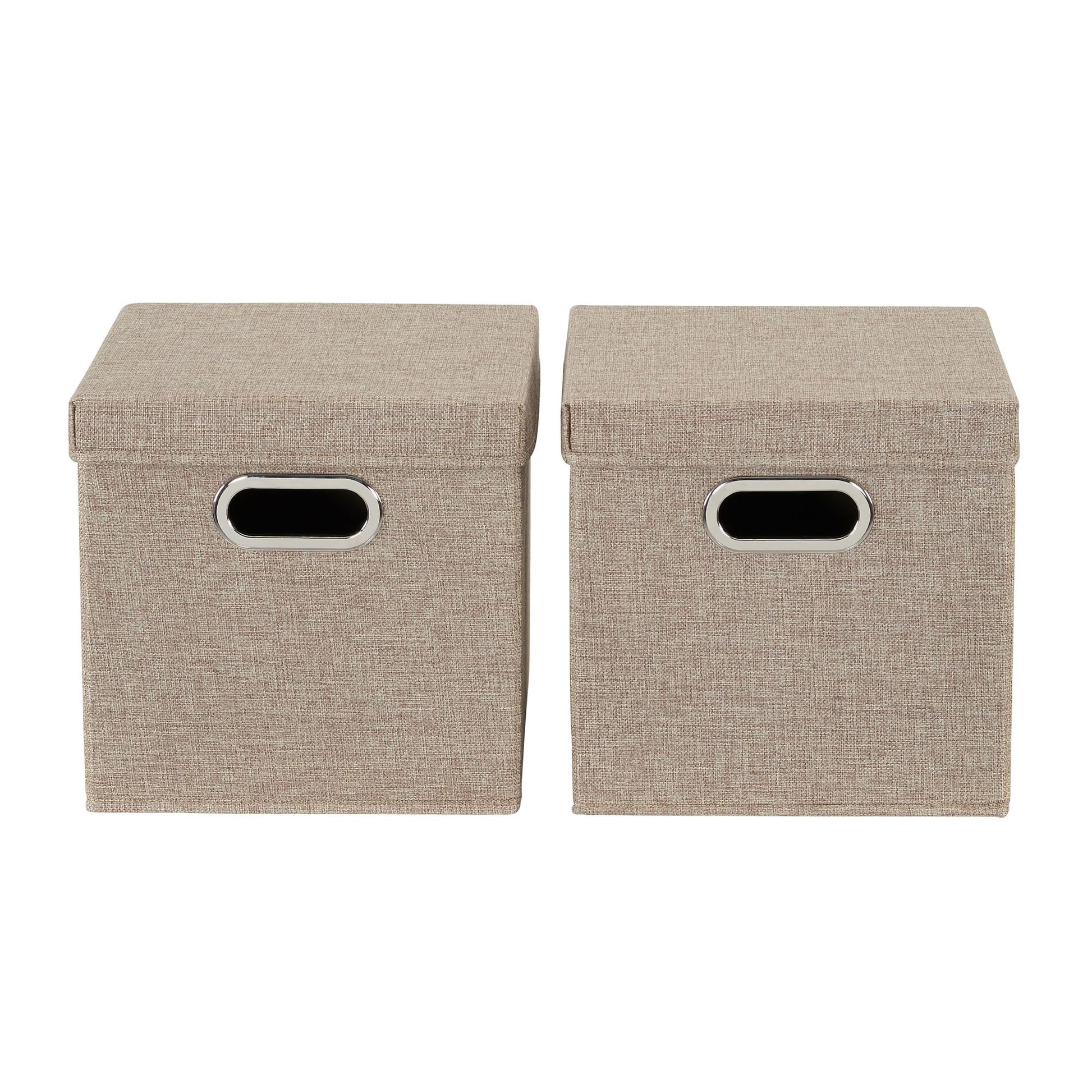 Household Essentials 802-1 Café Cube Bin Storage Set with Lids and Handles | 2 Pack, Brown Linen