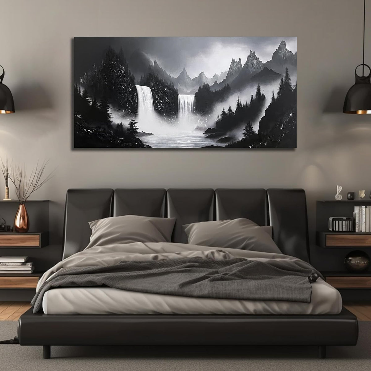 Mountain Hand Painting Wall Decor For Living Room - Extra Large Waterfall Pictures Wall Art For