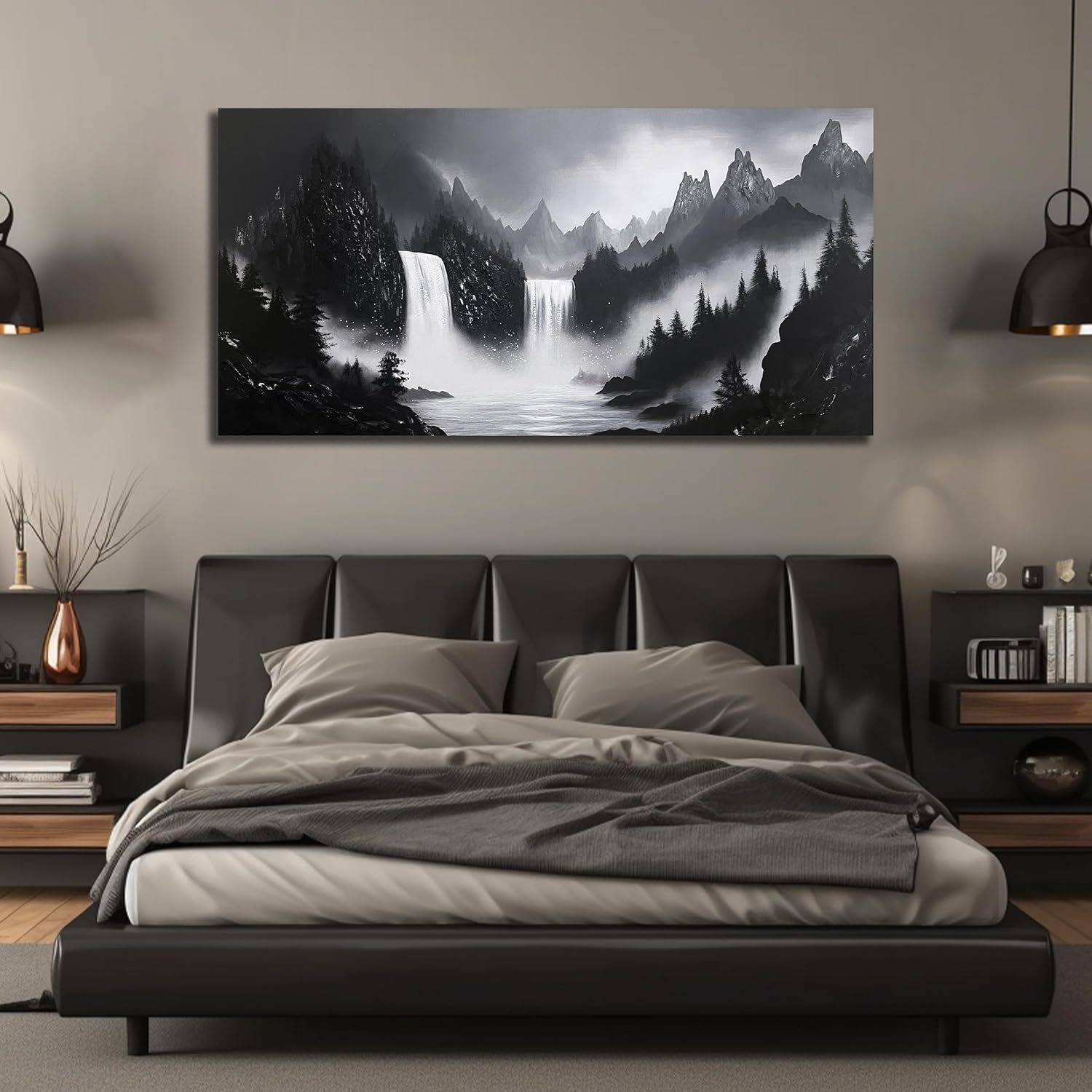 Mountain Hand Painting Wall Decor For Living Room - Extra Large Waterfall Pictures Wall Art For