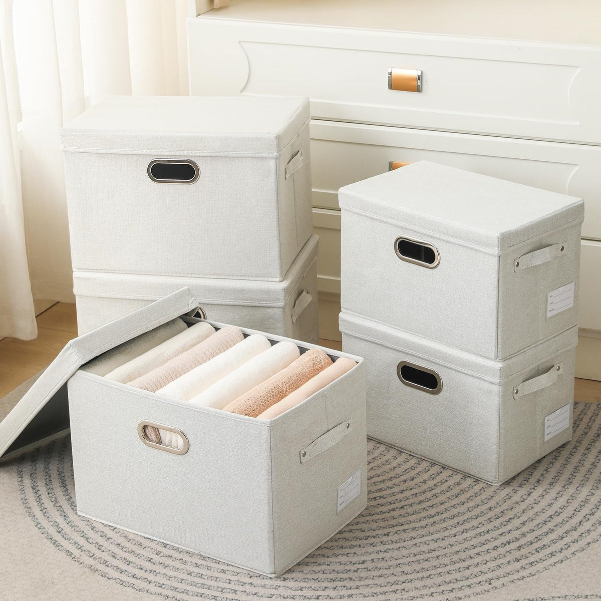 PRANDOM Large Collapsible Storage Bins with Lids [3-Pack] Fabric Foldable Storage Boxes Organizer
