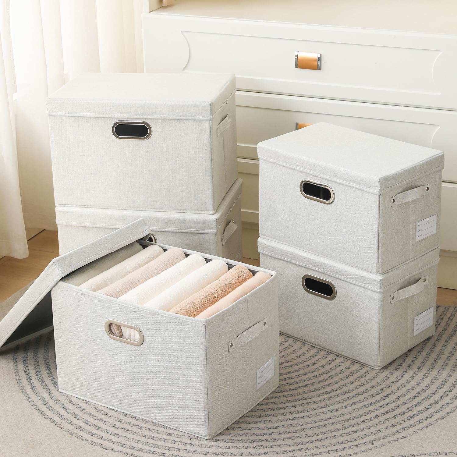 PRANDOM Collapsible Storage Bin with Lid [3-Pack] Fabric Foldable Storage Box Organizer Container
