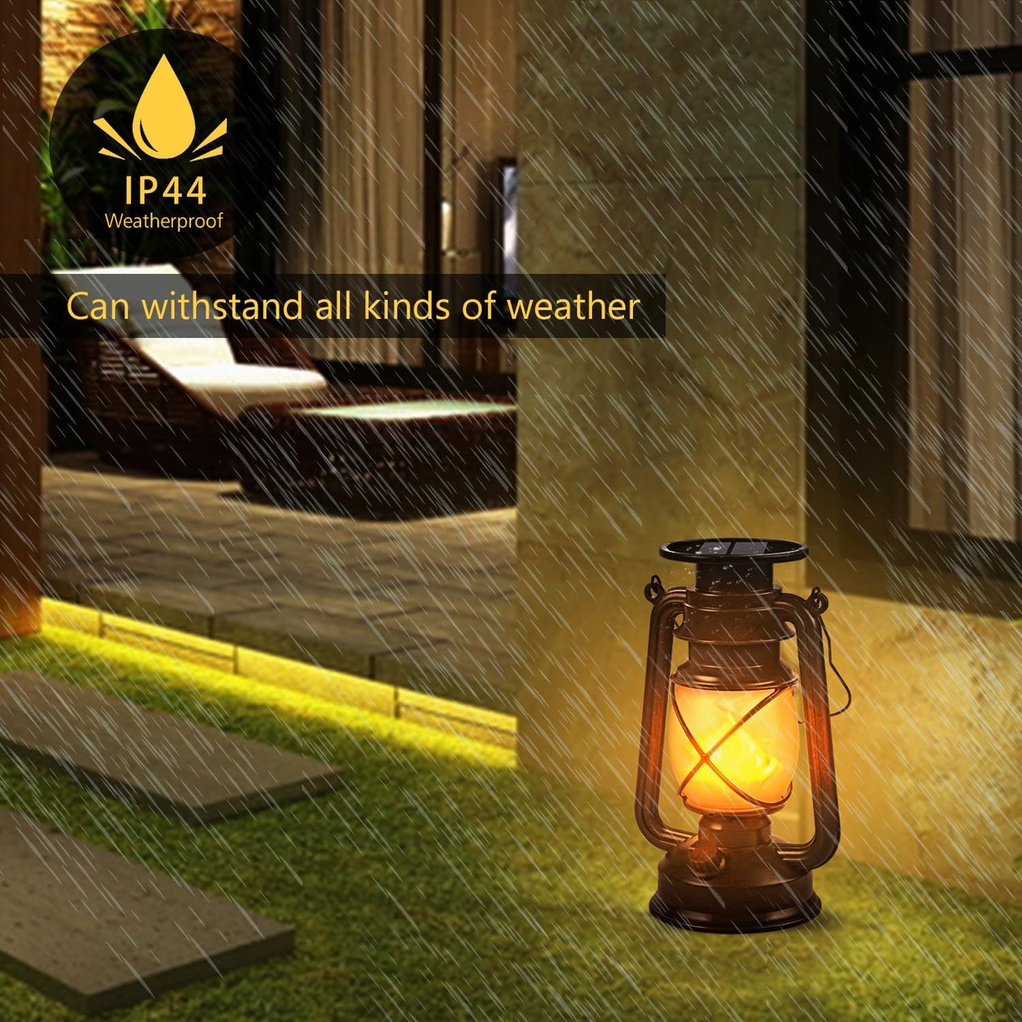 Solar Lantern Outdoor Hanging Solar Lights Dancing Flame Led Waterproof Camping Lamps, Landscape