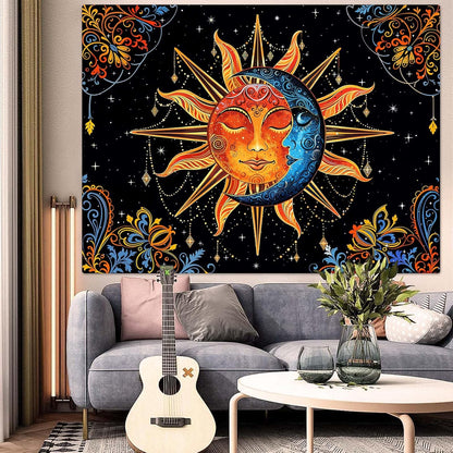 Lunerfex Sun and Moon Tapestry Mandala Wall Tapestry, Cute Tapestries for Bedroom Ceiling