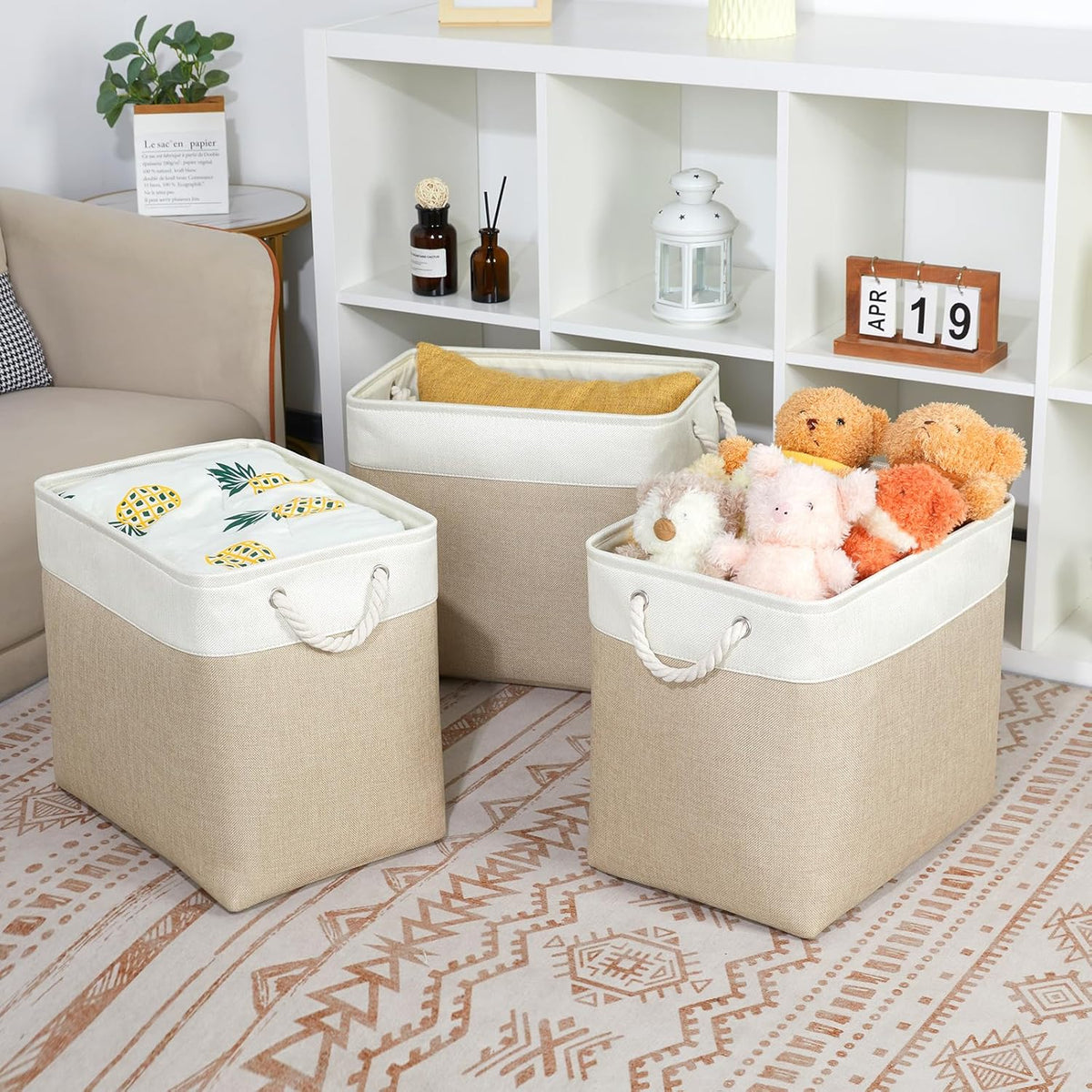 Bidtakay Extra Large Storage Baskets for Organizing 17x12x15.1 inch 3-Pack Fabric Closet Organizers