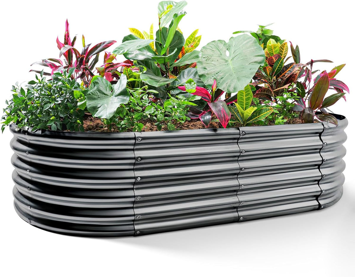Land Guard 6x3x1.5ft Galvanized Raised Garden Bed Kit, Metal Planter Boxes Outdoor, Oval Metal