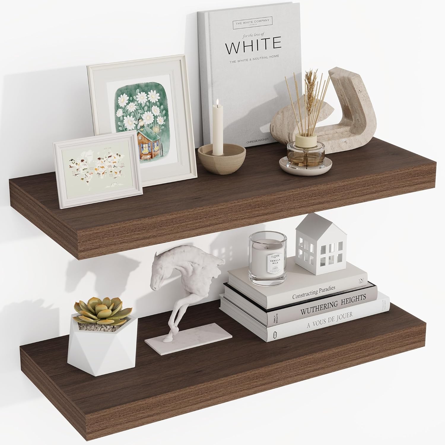 24 Inch Floating Shelves, 24"x9.25"x1.5" Inch Deep Floating Shelves for Wall, Wooden Shelves for