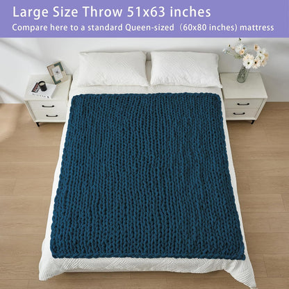 Bigacogo Chunky Knit Throw Blanket for Couch, 51x63 inches, 100% Hand Knitted with Thick Jumbo
