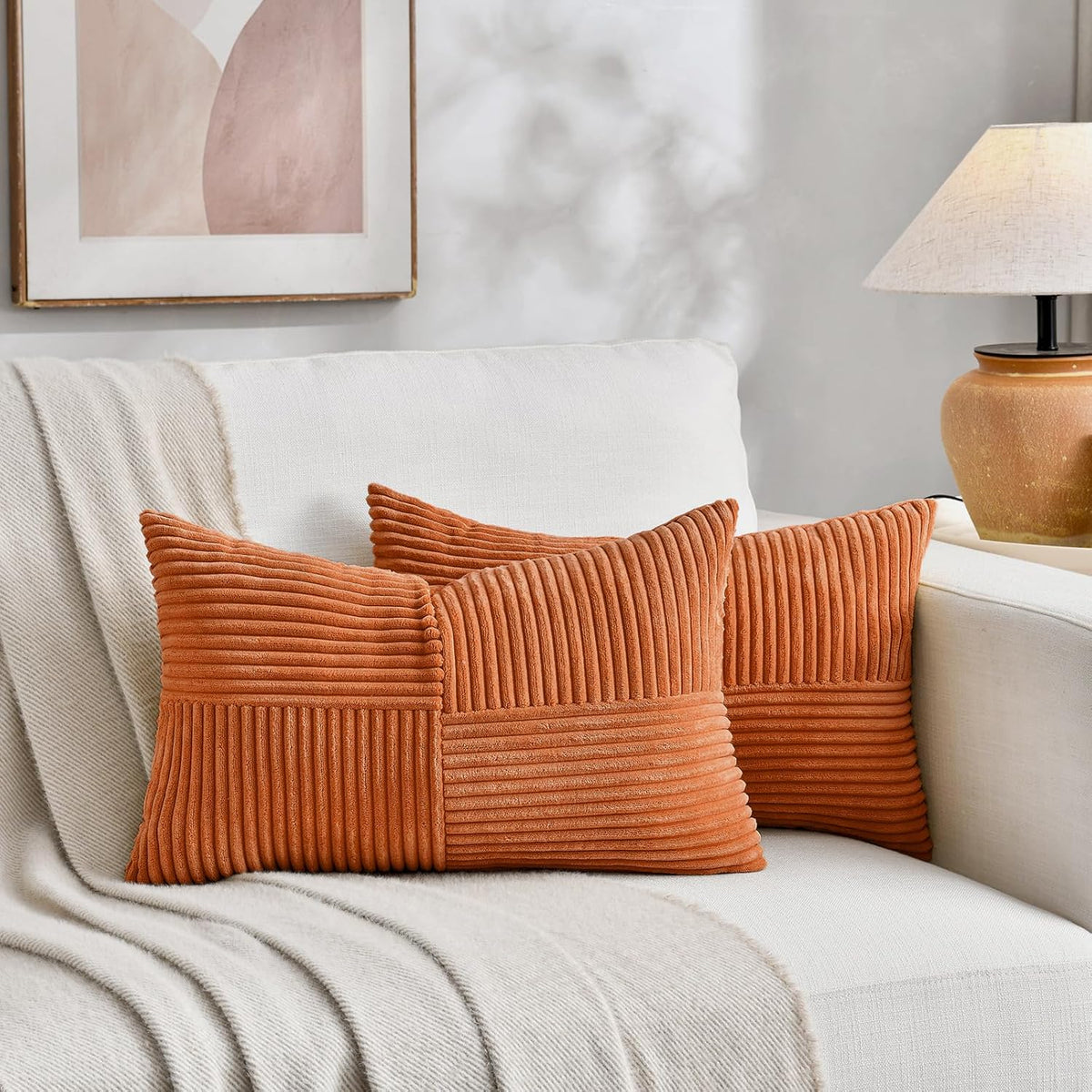 Fancy Homi 2 Packs Orange Long Lumbar Decorative Throw Pillow Covers 16x24 Inch for Couch Bed Sofa
