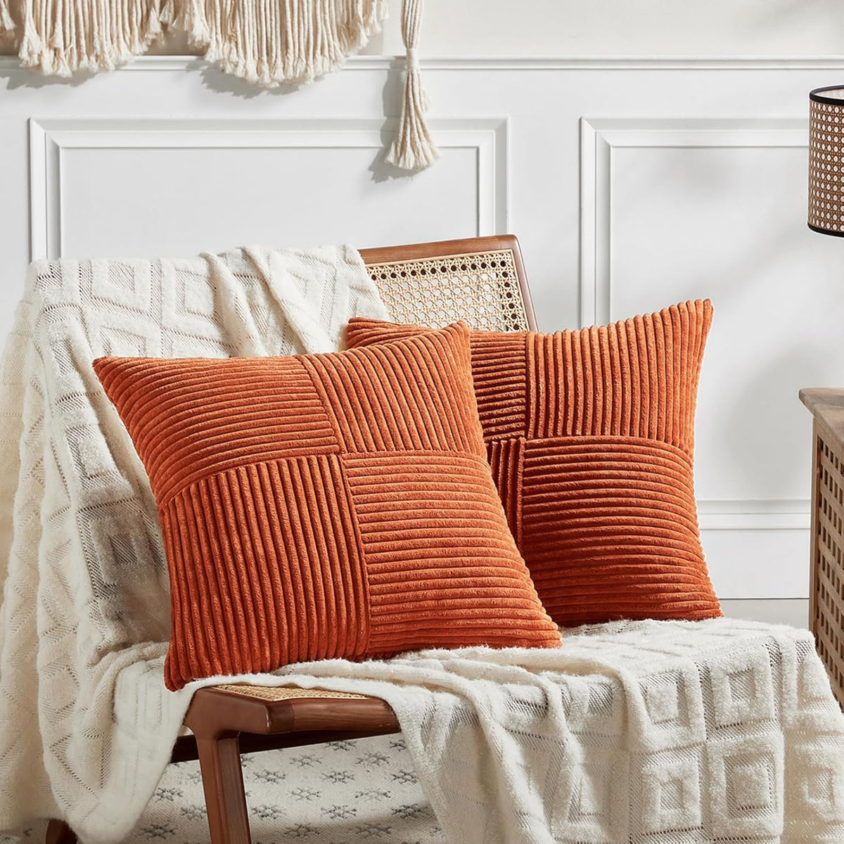 Fancy Homi 2 Packs Burnt Orange Samll Fall Decorative Throw Pillow Covers 14x14 Inch with for Couch