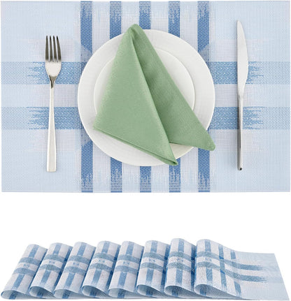 Leetaltree Geometric Print Blue Placemats Set of 8 - Heat Resistant Non-Slip Place mats for Dining