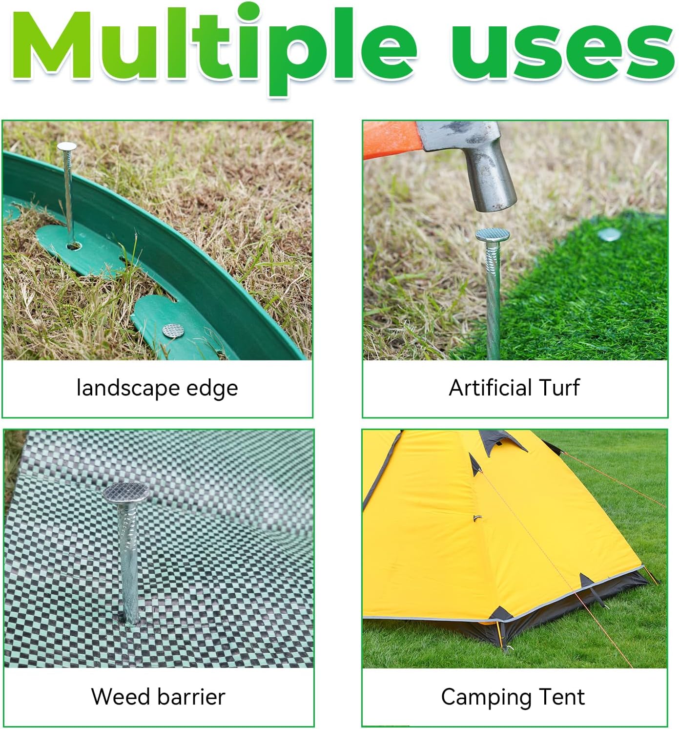 6.3-Inch Galvanized Heavy-Duty Landscape Stakes, (150-PACK) Spiral Metal Turf Spikes for Artificial