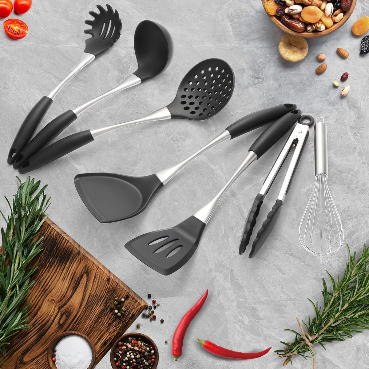 Premium Black Silicone Cooking Utensils Set - Non-Toxic, Heat Resistant& Non-Stick Kitchen Utensils