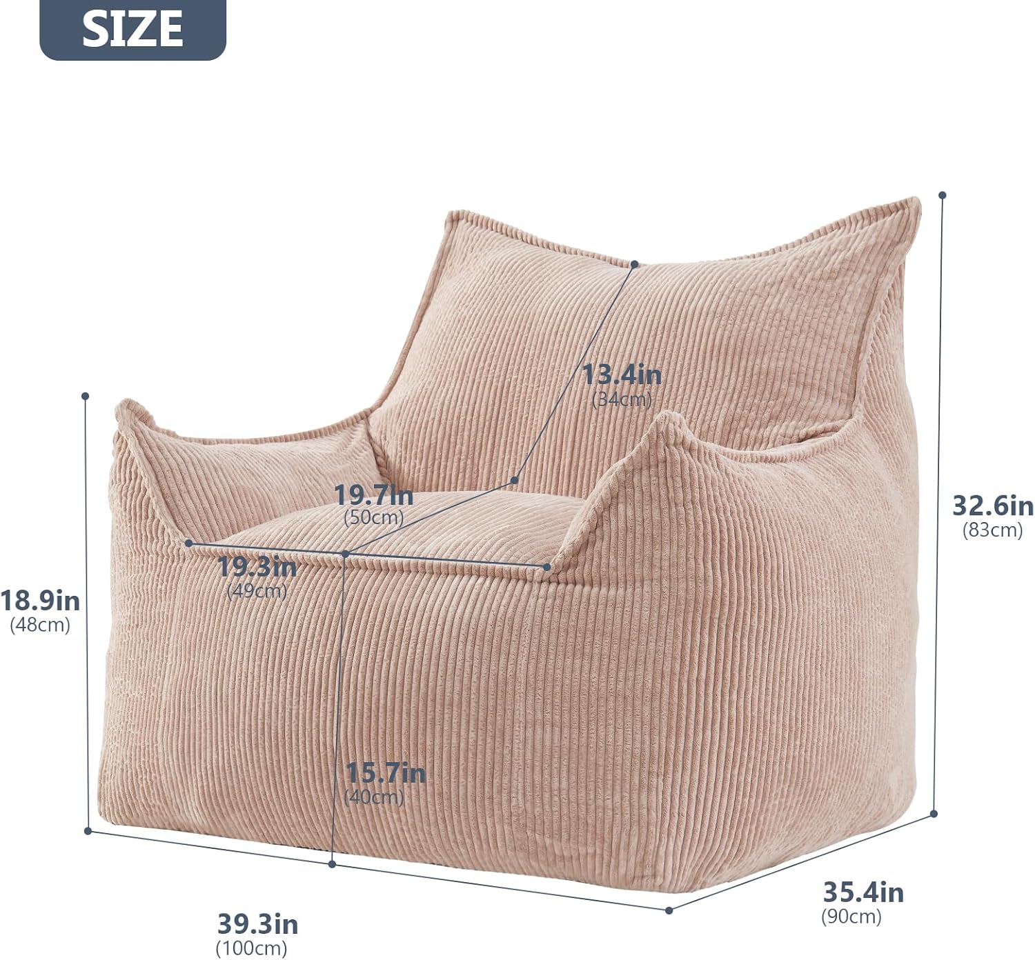 Giant Bean Bag Chair Sofa for Adults Teens, Comfy Corduroy Large Bean Bag Chairs with Armrests for