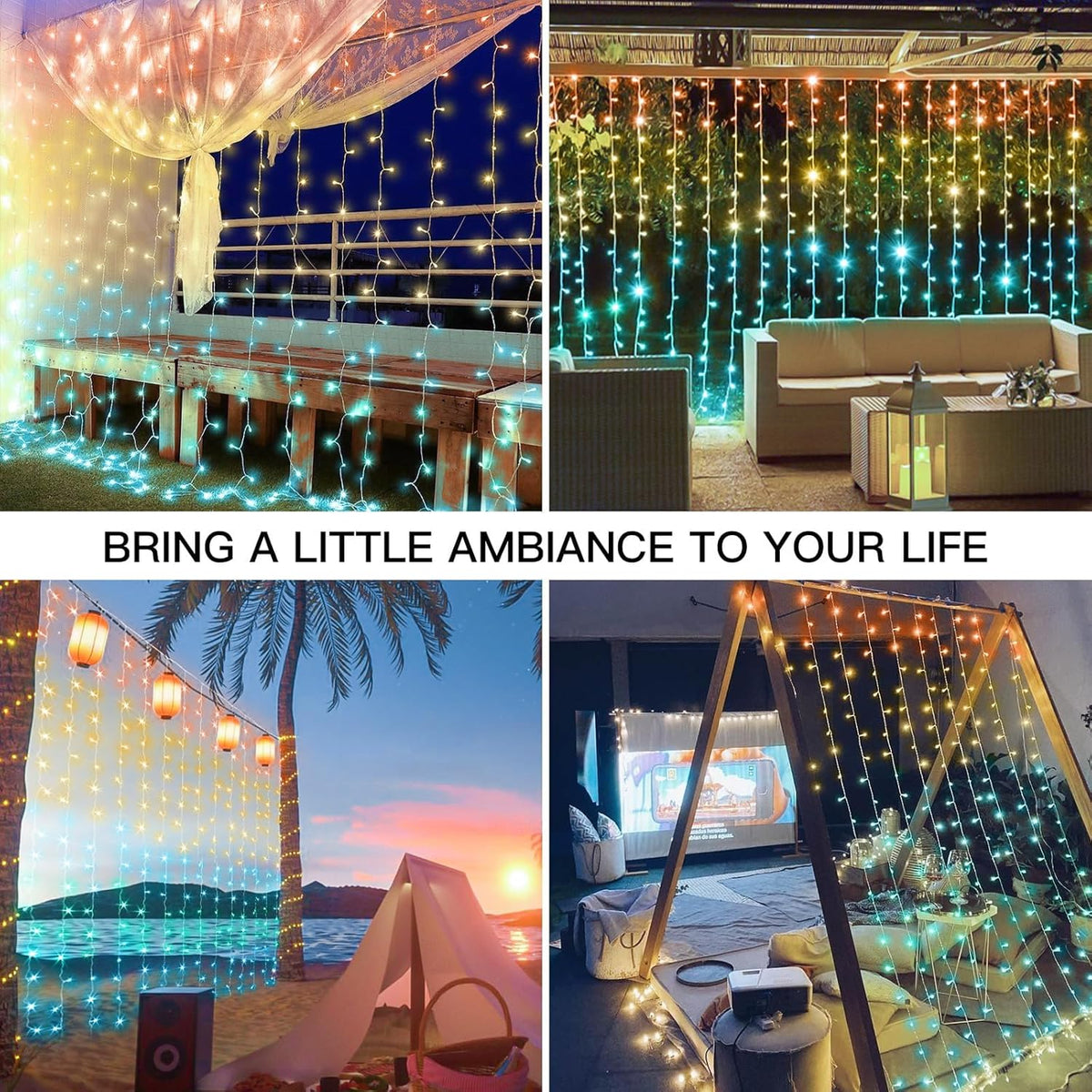 suddus Curtain Lights, 180 Led 6.5 * 5.9ft Sunset Curtain Fairy Lights USB, Hanging Lights for