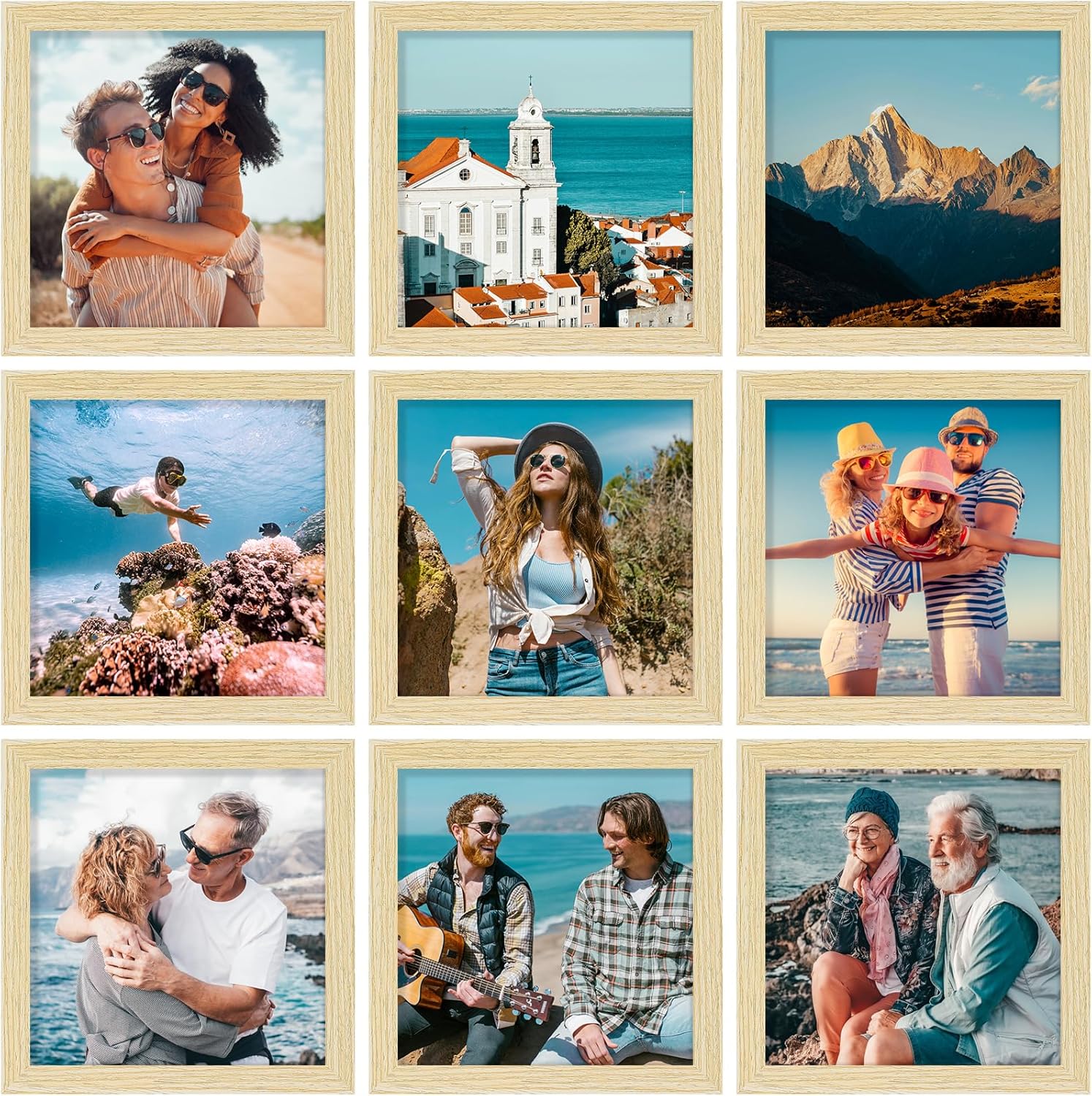 Vittanly 8x8 Picture Frames Set of 9, Shatter Resistant Plexiglass, Display 4x4 Pictures with Mat
