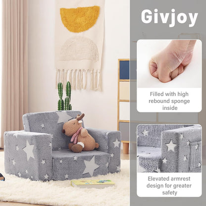 Toddler Chair Plush Kids Couch, 2-in-1 Comfy Armchair Removable and Washable Cover Carrying Handle