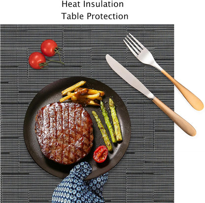 Myir JUN Placemats Set of 4, Vinyl Woven Placemats Place Mats Indoor Set of 4 Washable Table Mats