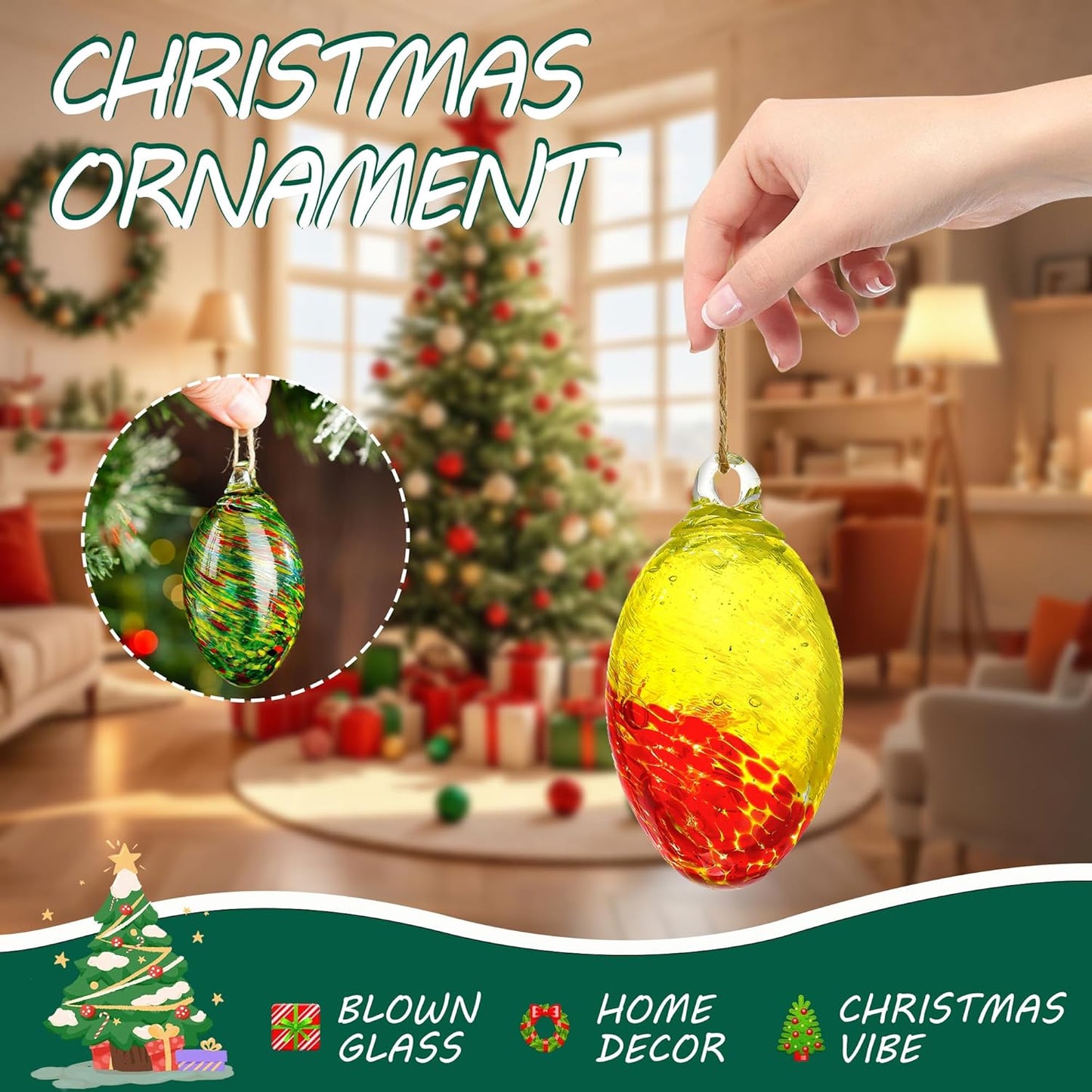 Set of 6 Hand Blown Glass Egg Ornaments Hanging Gazing Ball Witches Ball Friendship Decor for Home