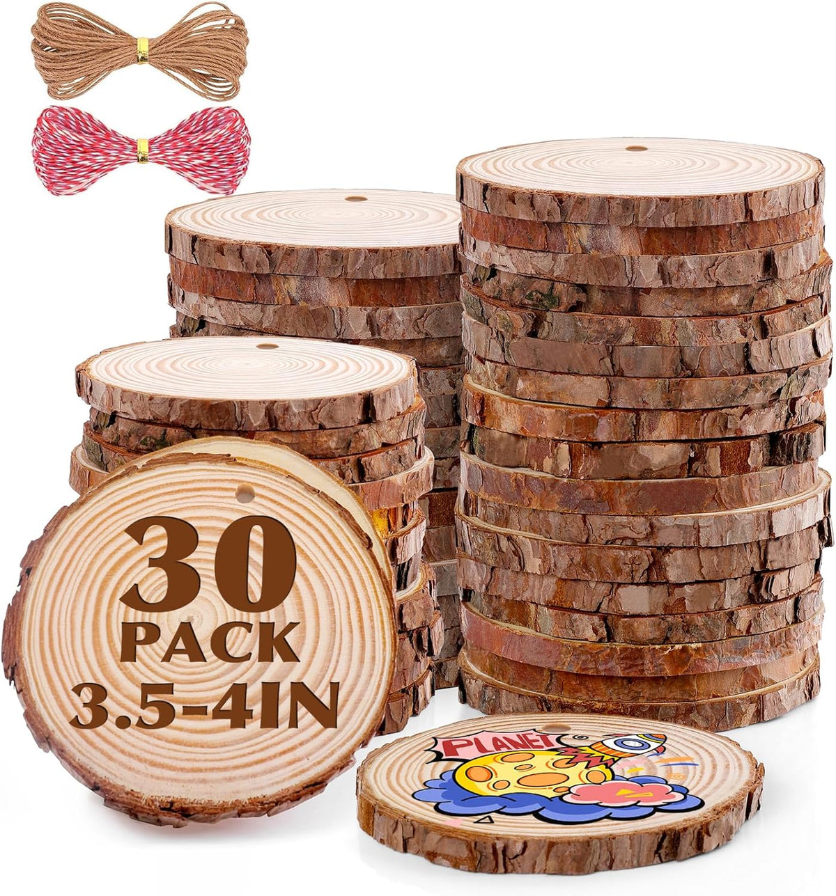30 Pack Nature Wood Slices for Crafts,3.5-4In Unfinished Natural Wood Rounds.Wood Circles