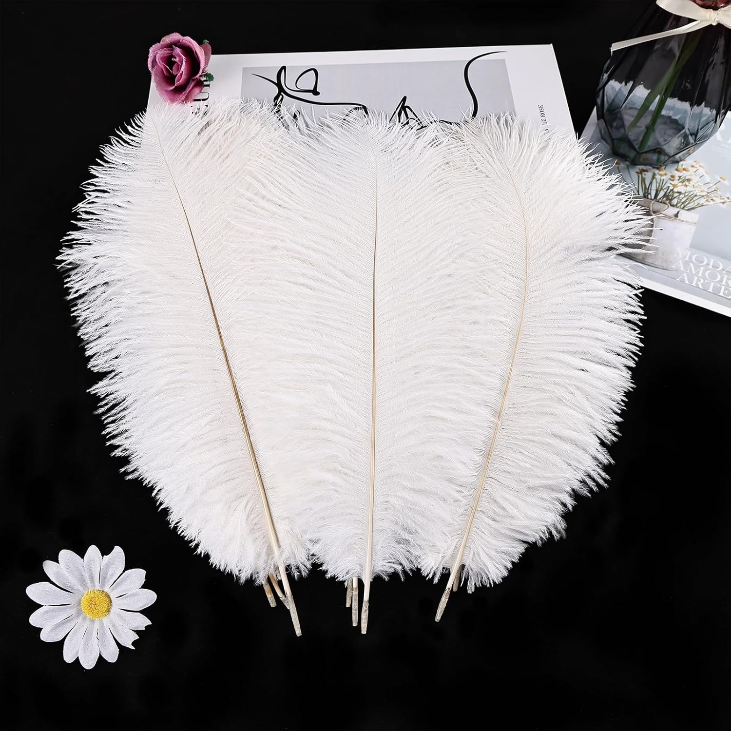 THARAHT White Ostrich Feathers 24pcs Natural Bulk 10-12Inch 25cm-30cm for Crafts Wedding Party