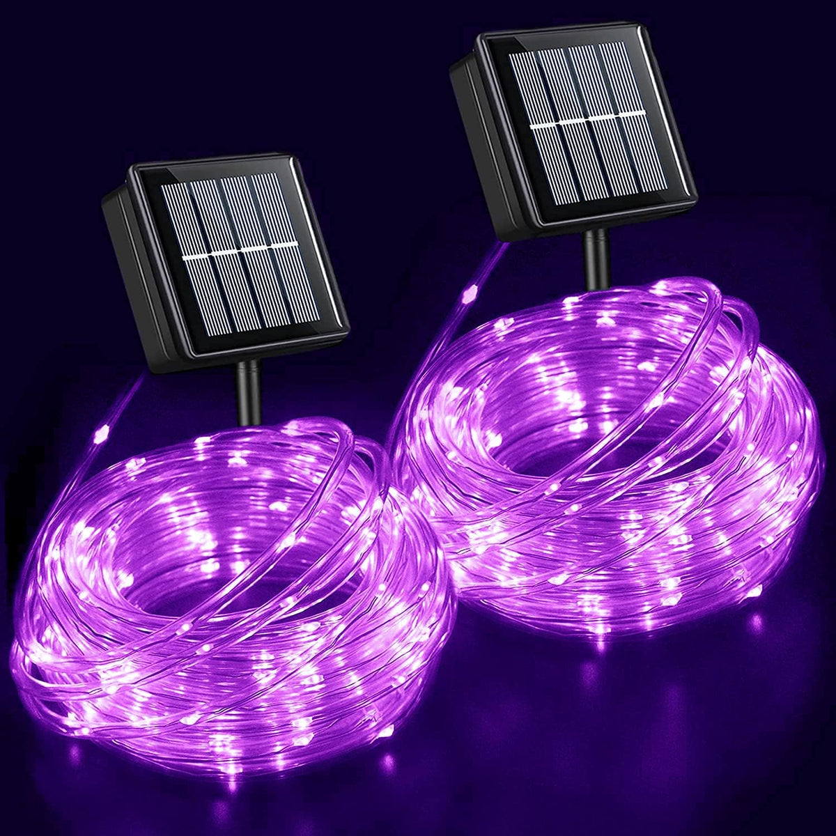 YEGUO 2 Packs Each 33ft 100 LED Solar Rope Lights Outdoor Waterproof, Purple String Lights for