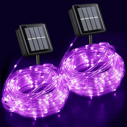 YEGUO 2 Packs Each 33ft 100 LED Solar Rope Lights Outdoor Waterproof, Purple String Lights for