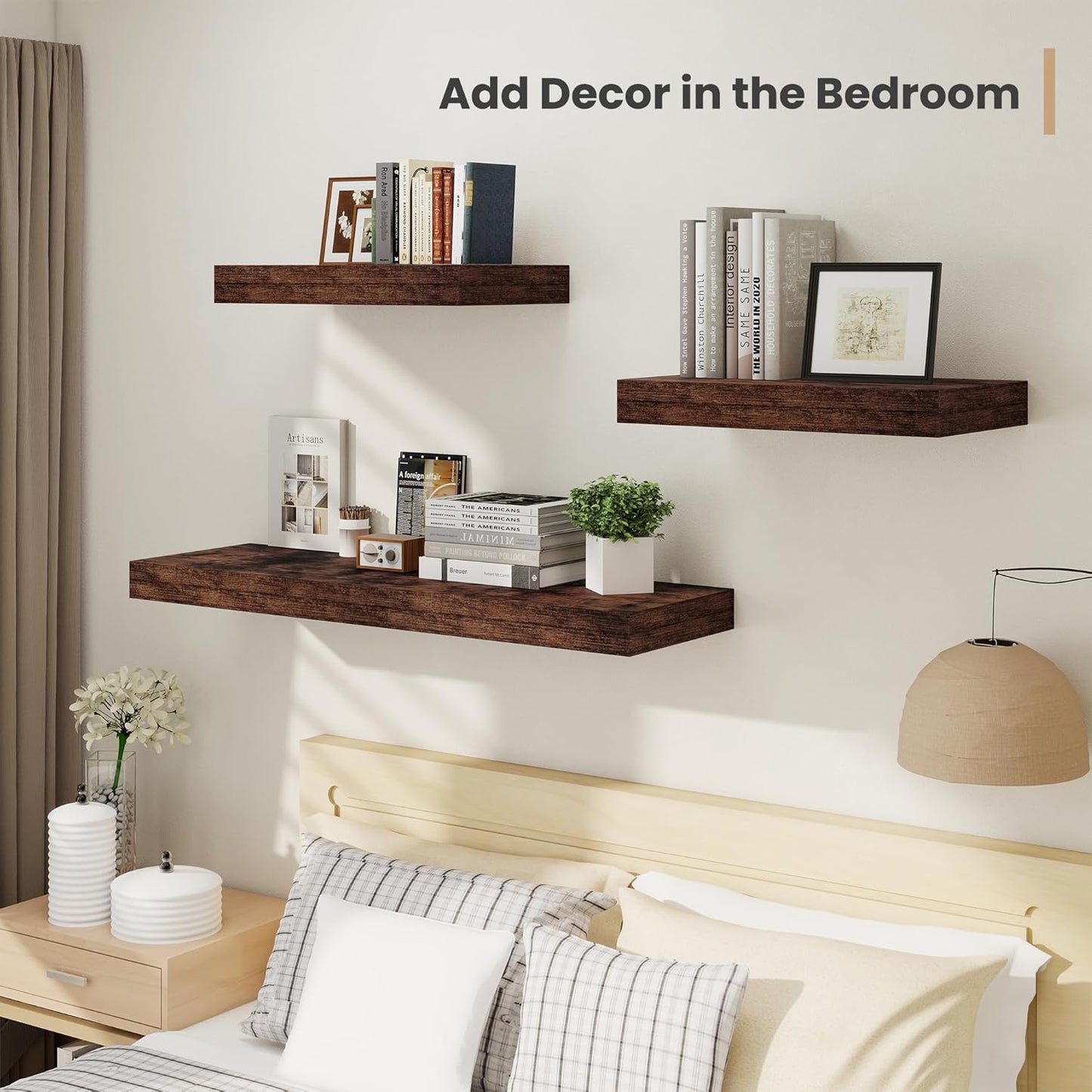 Heimlove 24 x 12 Inch Deep Floating Shelves Wall Mounted with Invisible Brackets,Storage Hanging