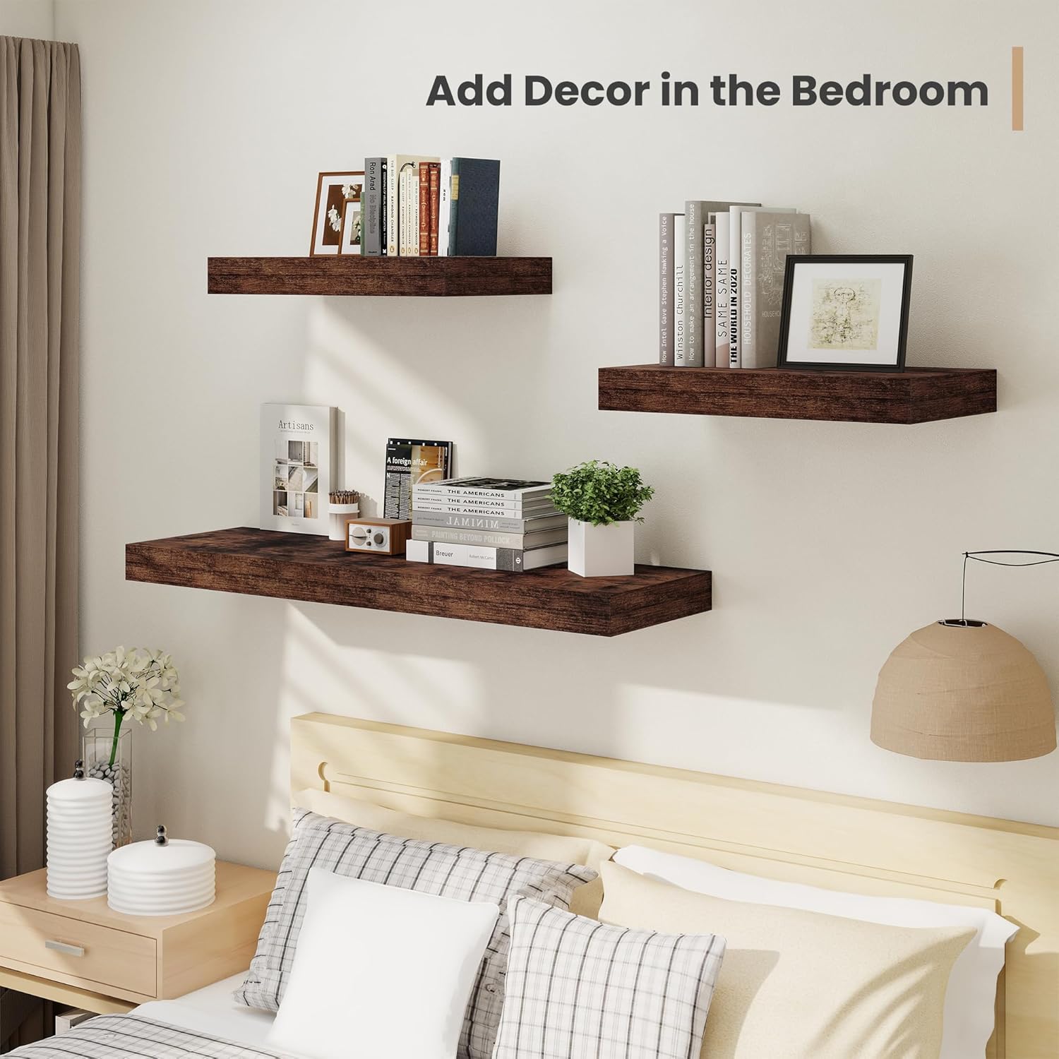Heimlove 24 x 12 Inch Deep Floating Shelves Wall Mounted with Invisible Brackets,Storage Hanging