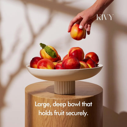 KIVY Concrete Fruit Bowl for Kitchen Counter - Large Decorative Pedestal Bowl for Home Decor