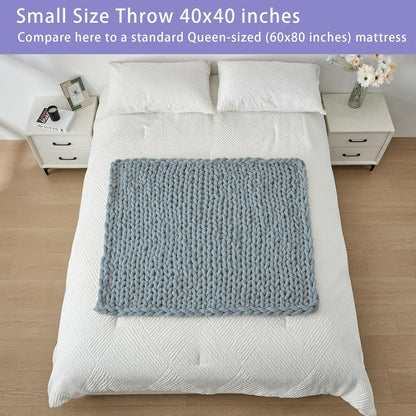 Bigacogo Chunky Knit Throw Blanket for Couch, 40x40 inches, 100% Hand Knitted with Thick Jumbo