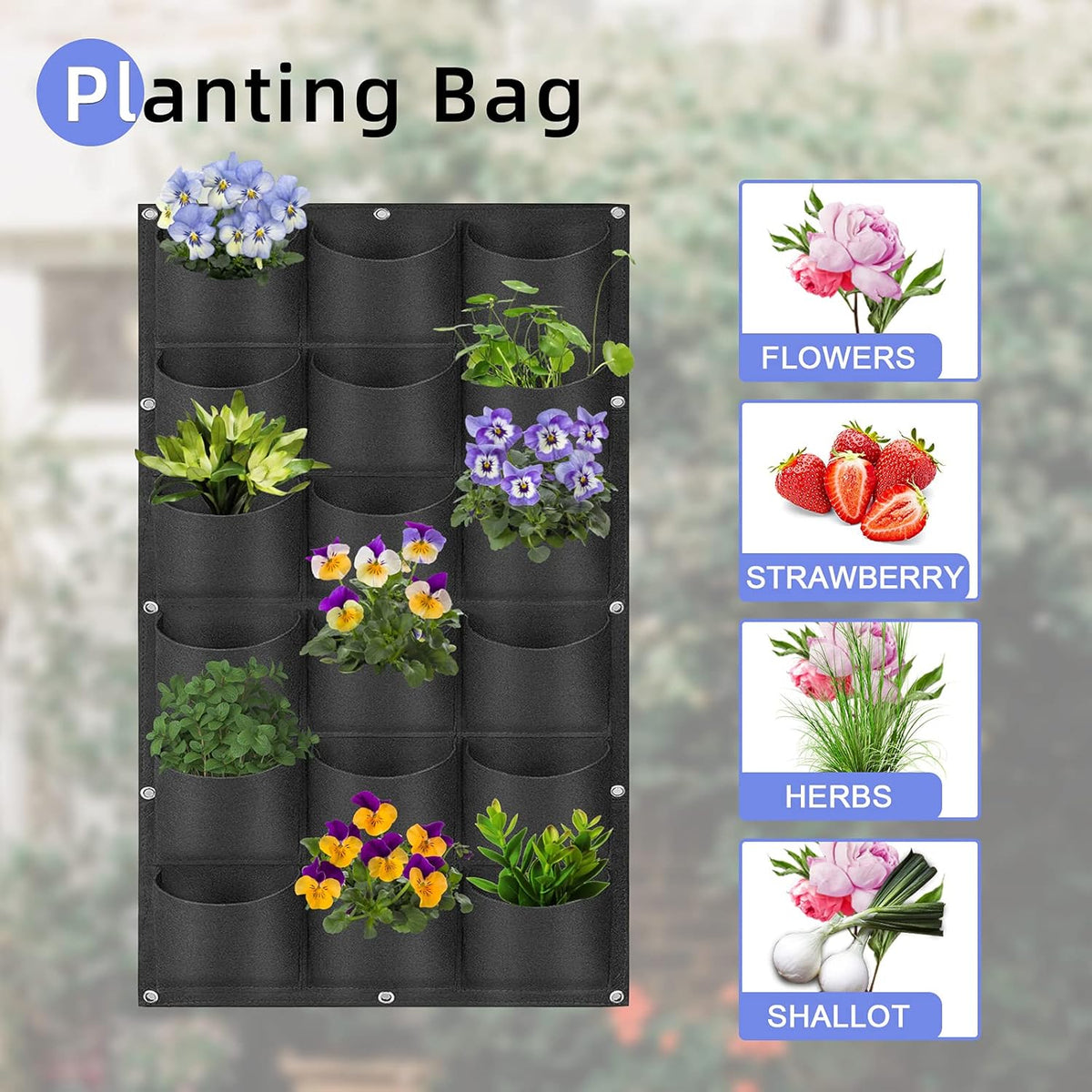 18 Pockets Hanging Planter Bags, Hanging Vertical Wall Mounted Plant Planting Grow Bags, Herb