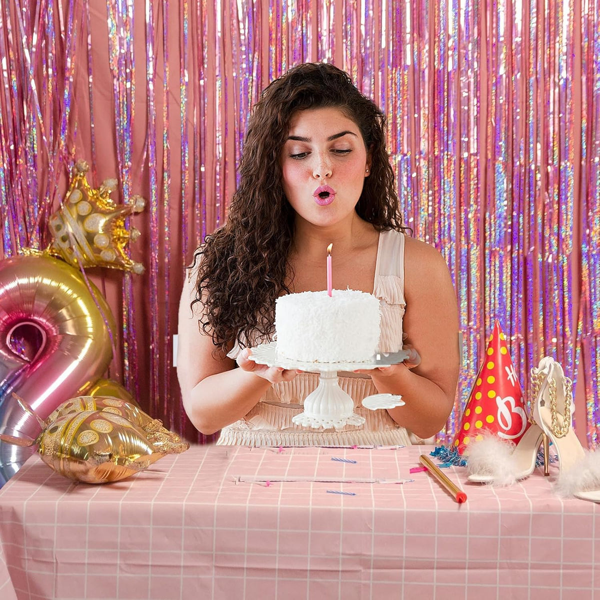 3 Pack Pink Backdrop Party Decorations Tinsel Curtain Party Backdrop Foil Fringe Birthday