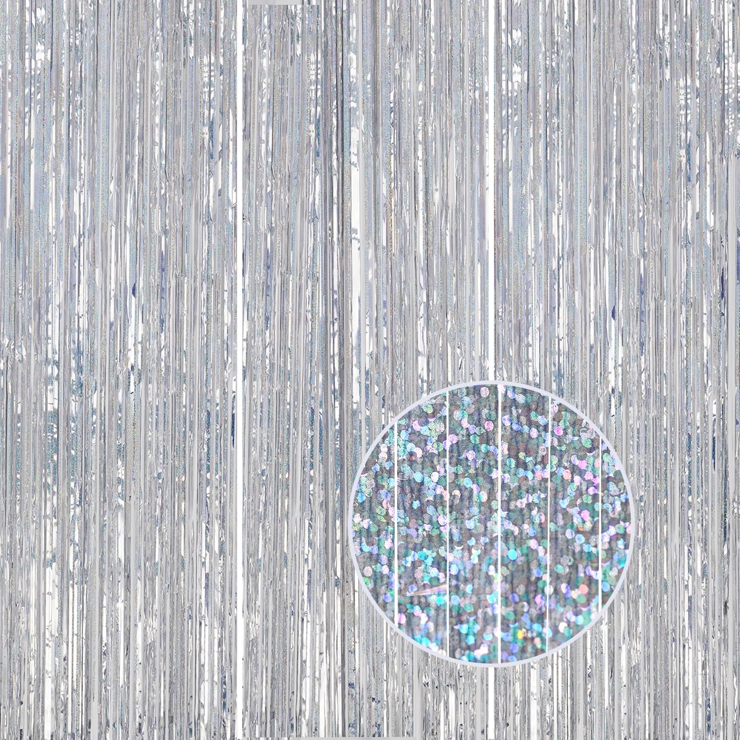 3 Pack Foil Fringe Backdrop - Laser Silver Shiny Tinsel Curtains for Party Decoration/Photo Booth