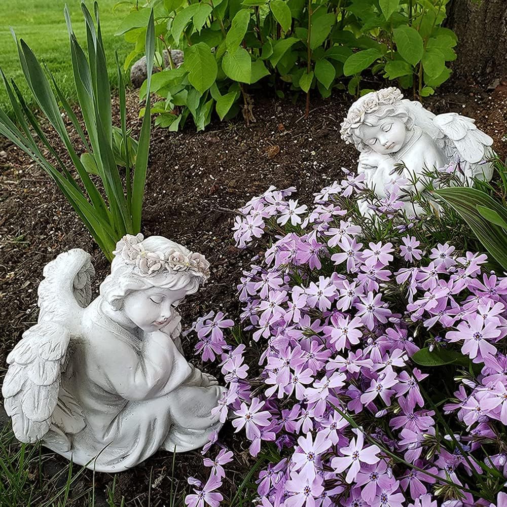 Angel Statue Garden Decor for Outside Solar Outdoor Decorations Patio Cherub Christmas Yard Porch