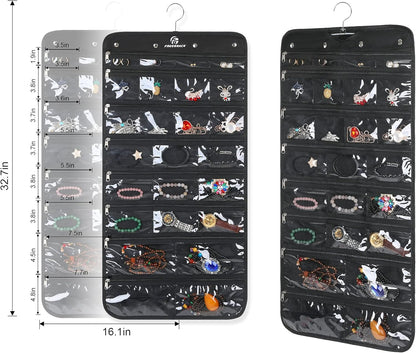 Freegrace Hanging Jewelry Organizer Revolving Hanger - Secure Zipper Closure - 50 Pockets
