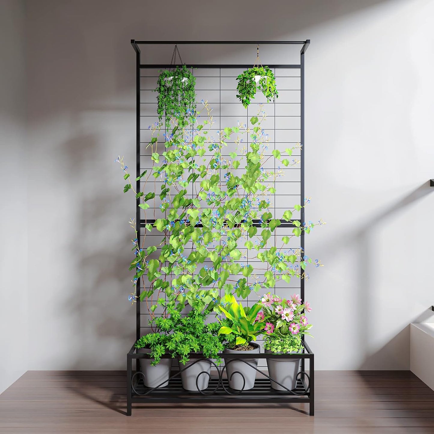 Zhongma Metal Planter with Trellis Raised Bed with Trellis for Vine Climbing Plants Flowers(12.8 x
