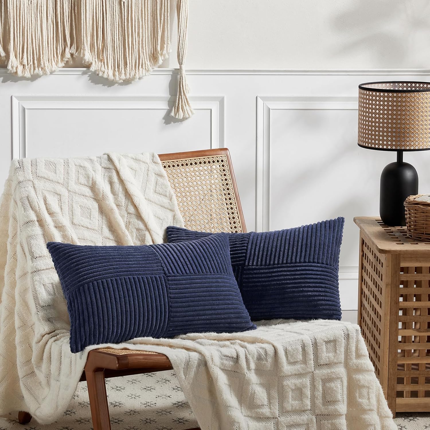 Fancy Homi 2 Packs Navy Blue Lumbar Decorative Throw Pillow Covers 16x32 Inch for Living Room