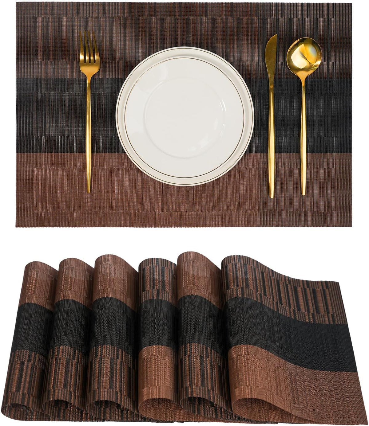 Placemats Set of 6，Non-Slip PVC Weave Table Mats Easy to Clean，Heat Resistant Place Mats for