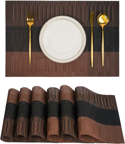 Placemats Set of 6，Non-Slip PVC Weave Table Mats Easy to Clean，Heat Resistant Place Mats for