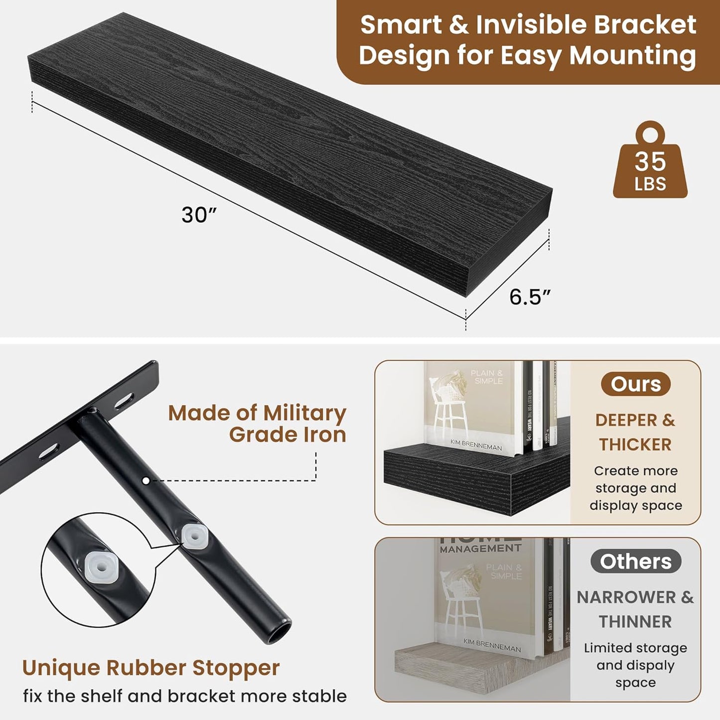fuqing Floating Shelves for Wall, Bathroom Shelf Wall Mounted for Storage, Shelves with Invisible