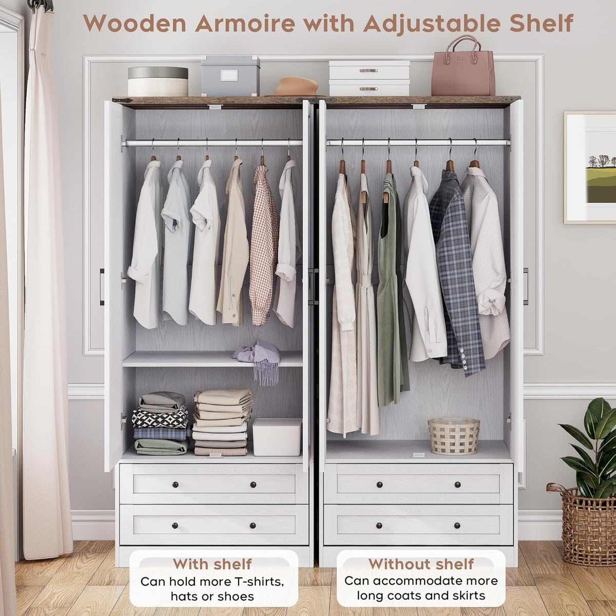 Brafab Armoire Wardrobe Closet with 2 Modern Doors, 71" Tall Freestanding Closet Wardrobe Cabinet