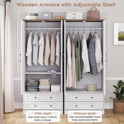 Brafab Armoire Wardrobe Closet with 2 Modern Doors, 71" Tall Freestanding Closet Wardrobe Cabinet