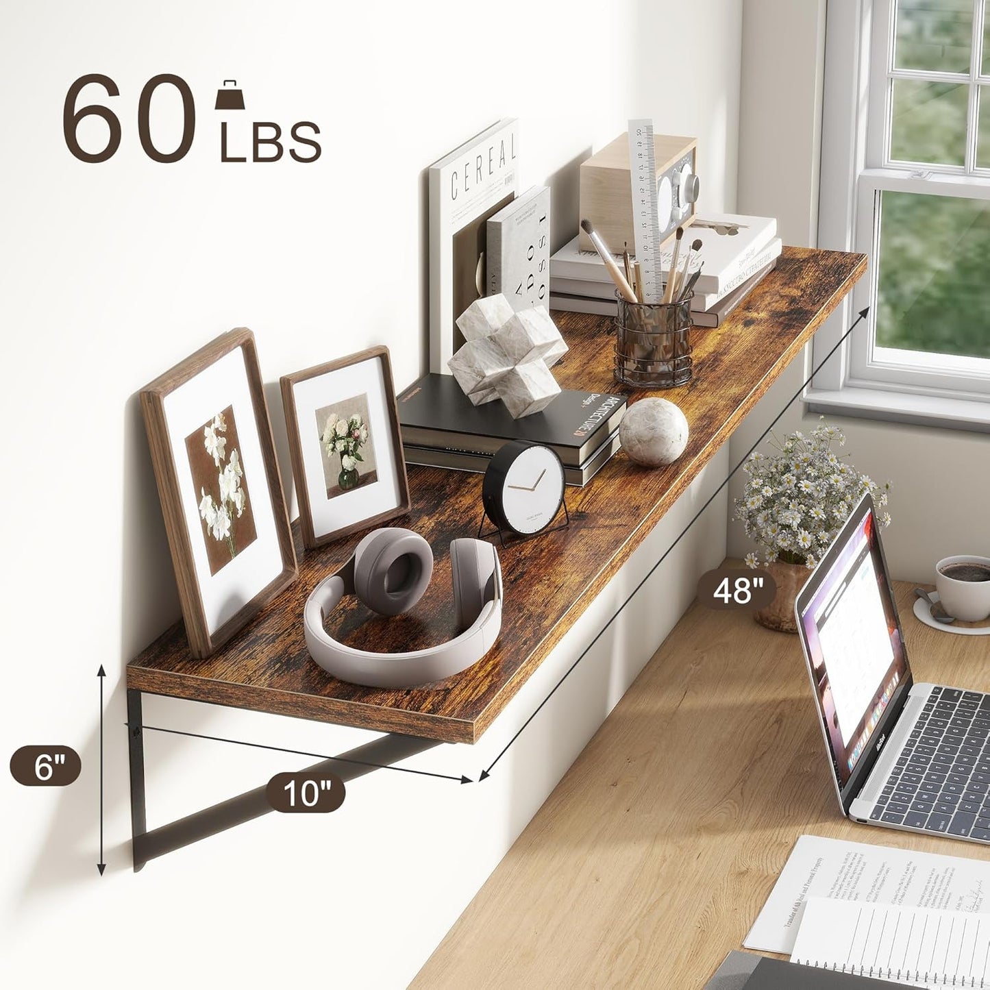 Floating Shelves 48 Inch Long, 10" Deep Floating Shelves, Wall Shelves 48 x 10, Set of 2, Wide