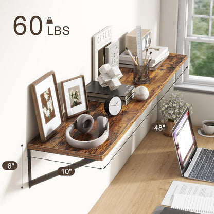 Floating Shelves 48 Inch Long, 10" Deep Floating Shelves, Wall Shelves 48 x 10, Set of 2, Wide