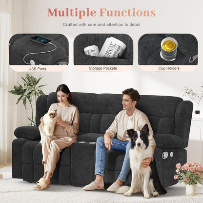 Recliner Sofa Set with 2+1+1 Pieces, Fabric Manual Pull Tab Reclining Loveseat with Storage