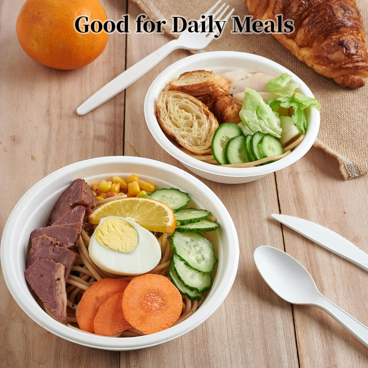 ECOLipak 16 oz Paper Bowls, [150-Pack] Compostable Paper Bowls Bulk, Heavy-duty Disposable Bowls